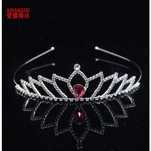 AINAMEISI Cute Crystal Princess Tiara Heart Red White Drop shape Party Headband Fashion Bridal Crown Wedding Hair Jewelry Gift