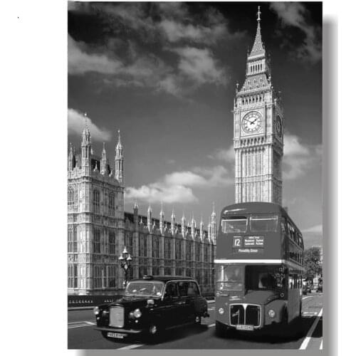 Needlework DIY Diamond Painting Big Ben Street Bus and Tower of London Diamond Embroidery Rhinestone Mosaic Black White Art P284