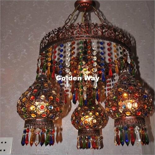 Free Shipping Antique Red Colorful Bohemia Pendant lamp D50cm H70cm Bohemia Pendant Light 110V~220V Crystal Decora Pendant Lamp