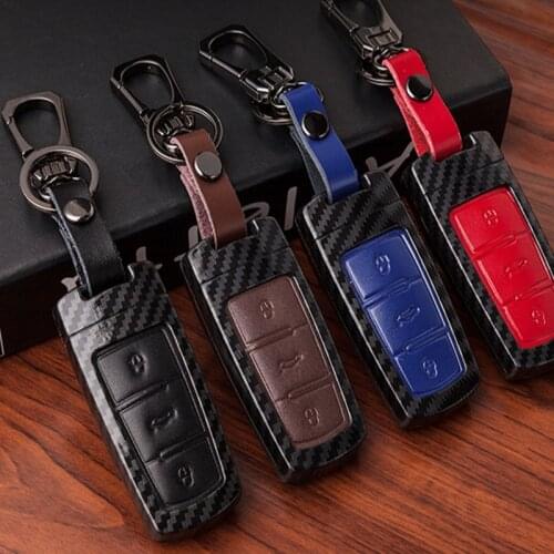 Carbon Leather Car Key Case Cover For Volkswagen VW Golf 4 5 6 7 Mk7 Passat B5 B6 B8 B7 Polo Sharan Beetle Jetta Key ring Case