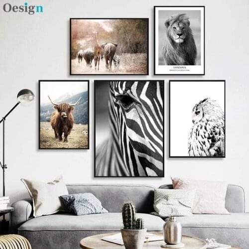 Nordic Decorative Painting Picture Wall Art Poster African Animal Lion Zebra Cow Canvas Print Living Room Bedroom Homedecoration