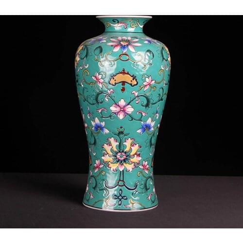 European Chinese Green High-grade Flower Vase Ceramic Decoration Living Room Retro Creative Modern Room porcelain vase