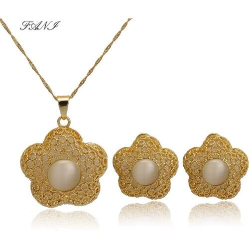 Fani Dubai Gold Jewelry Set Gold Color Nigerian Big Hoop Great Wall Earrings Pendant Jewelry Sets for Wedding Party Accessories