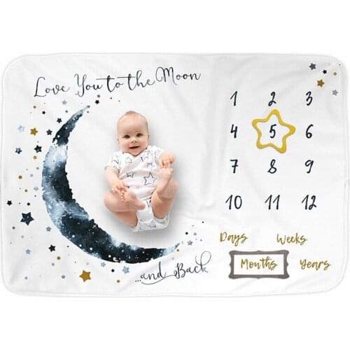 Moon Pattern Infant Baby Monthly Growth Milestone Photo Props Background Flannel Blankets Backdrop Cloth Calendar Rug Mat
