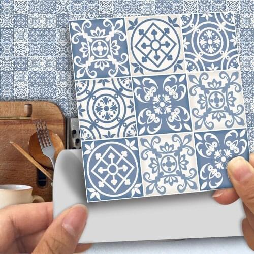 Funlife® Blue Moroccan Retro Wall Sticker Self-Adhesive Easy to Clean Tile Sticker for Bathroom Kitchen Backsplash Floor Wall