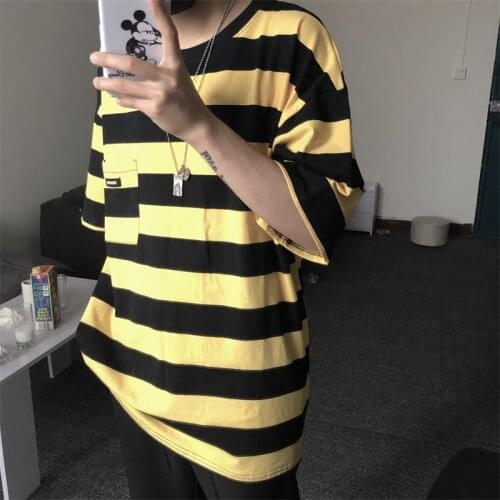 Hot Sale New Oversized Casual Striped T-Shirt Fashion Cool Simple Stitching 2021 Clothes Men Summer Short-Sleeved Hip-Hop Tops