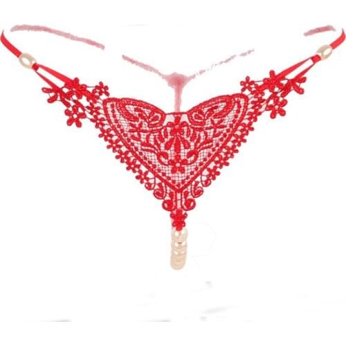 Exquisite embroidery thong T pants Pearl beads massage PP temptation to appeal