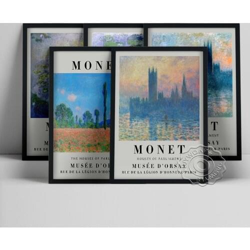 Claude Monet Exhibition Museum Poster, Impressionism Art Prints, Landscape Illustration Canvas Painting, Living Room Home Decor