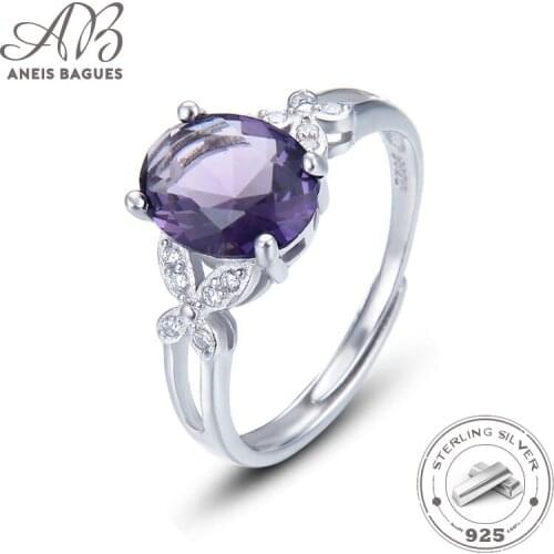 Aneis Bagues Silver 925 Jewelry Ring Rose Gold Resizable Amethyst Ring Women Classic Rings Engagement Ring Fine Jewelry