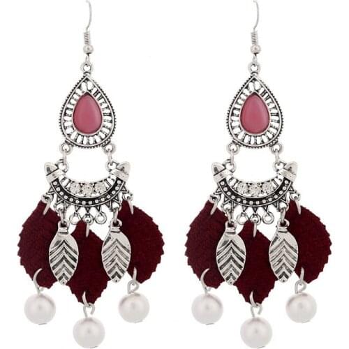 LOVBEAFAS Fashion Ethnic Bohemian Drop Long Pearl Earrings For Women Jewelry Tassel Drop Crystal Vintage Boho Earrings