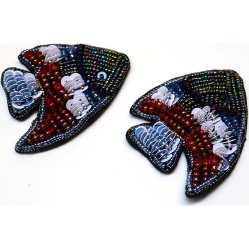 2pcs/lot DIY Embroidered beaded Patches for Clothing sew on rhinestone fish parche Appliques Decoration Badge parche