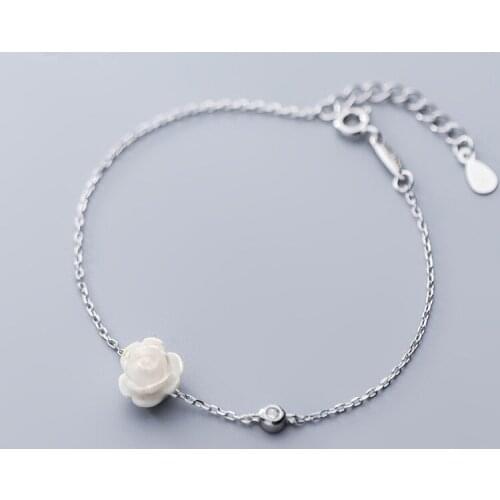 Real 925 Sterling Silver Minimalist White Flower Bracelet For Fashion Women Party Cute Fine Jewelry Accessories 2019 Gift