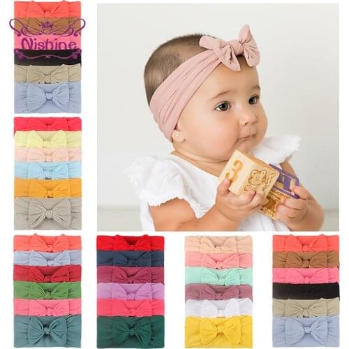 Nishine 6pcs/lot Cute Handmade Bowknot Elastic Baby Girl Headband Soft Skin-friendly Nylon Hairband Fashion Infant Bows Headwear