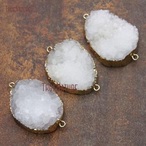New Arrival White Crystal Druzy Stone Connectors For Sale Gold Finish Trims Oval Shape Necklace Pendant In 32*26 mm PC790