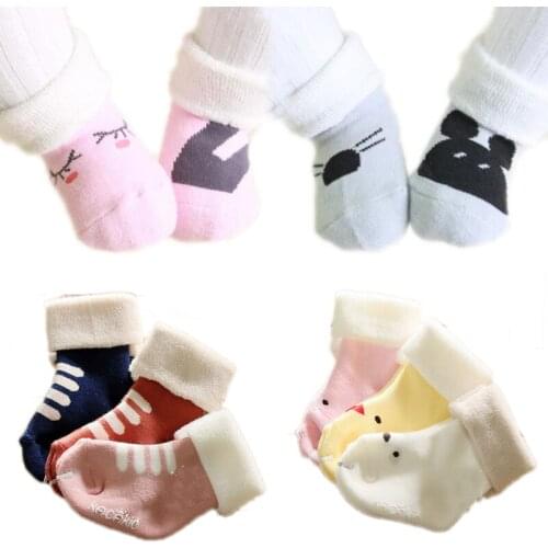 Unisex Newborn Autumn/Winter Cotton Stripe Cute Boys Girls Baby Socks Toddler Cartoon Bunny/Rat/Bear Soft Floor Thick Baby Sock