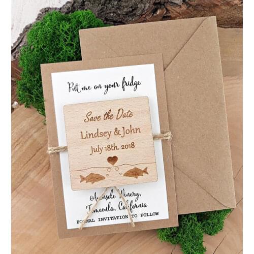 Personalized fish beach Wedding Announcement wooden Save the Date Magnets bridal shower party favors gifts invitation cards