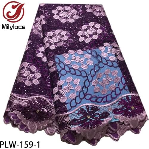 Latest African Laces Fabrics Embroidered with Stone Cheap Nigerian Net Tulle Lace Fabric for Dress PLW-159