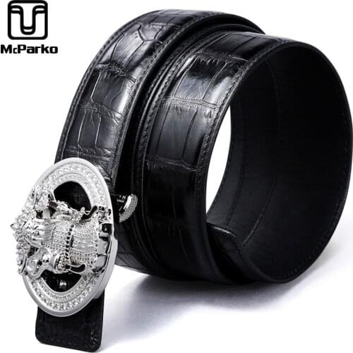 McParko Genuine Crocodile Men Belt Leather Brand Luxury Original Design Chinese God Of Wealth Waist Belts for Jeans Elegant male