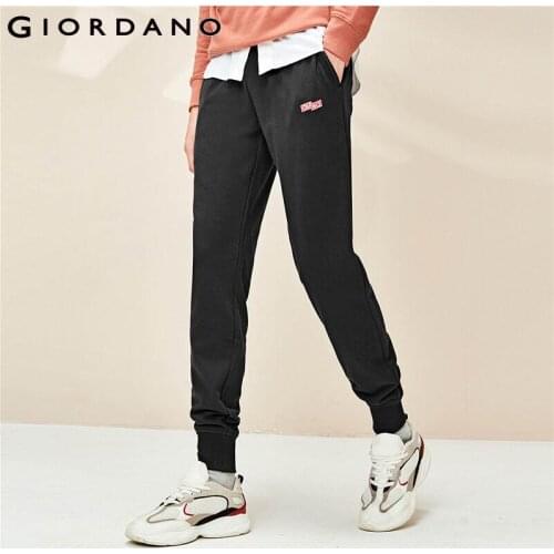 Giordano Men Pants Embroidered Letter Elastic Waistband Joggers Slant Pockets Slight Medium Thickness Pantalon Homme 13110802