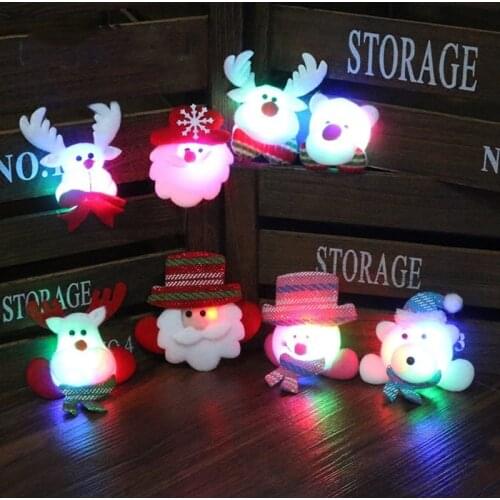 Light Glowing Badge Santa Claus Bear Deer LED Flashing Brooch Pins Decor Glow Party Christmas Colorful Glitter Brooch Santa Pin