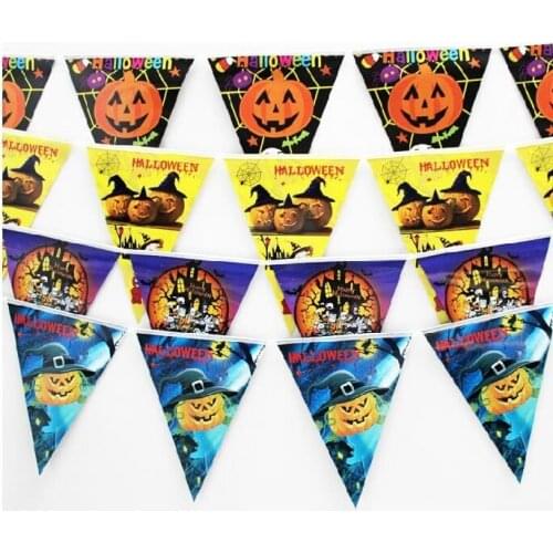 Halloween decoration paper flag pennant banner carnival garland skull bat ghost spider clubing bar shop party decor 10 designs