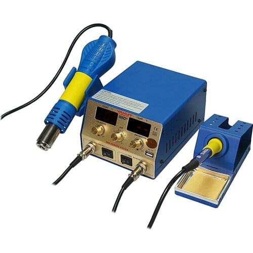 8 sets/lot YAXUN YX-886D+ 2 in 1 SMD hot air and soldering station temperature Momery Function bga Rework station 5V 1A USB