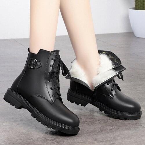 Z75 Winter Wool Martin boots women Ankle boots Warm Genuine Leather Lace-up casual platform Plush Women Boots Botas Mujer