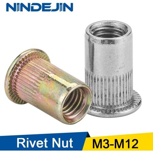 NINDEJIN 2-30pcs flat head rivet nut stainless steel m3 m4 m5 m6 m8 m10 m12 rivnut zinc plated cap rivet threaded nut
