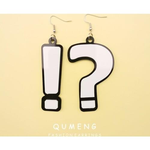 QUMENG 2020 korean Fashion Acrylic Question Exclamation Mark Big Earrings For Women Ladys Night Club stud Earrings Jewelry