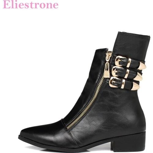 Brand New Autumn Western Brown Black Women Ankle Dress Boots Comfortable Chunky Heel Lady Shoes SZ81 Plus Big Size 11 43 45