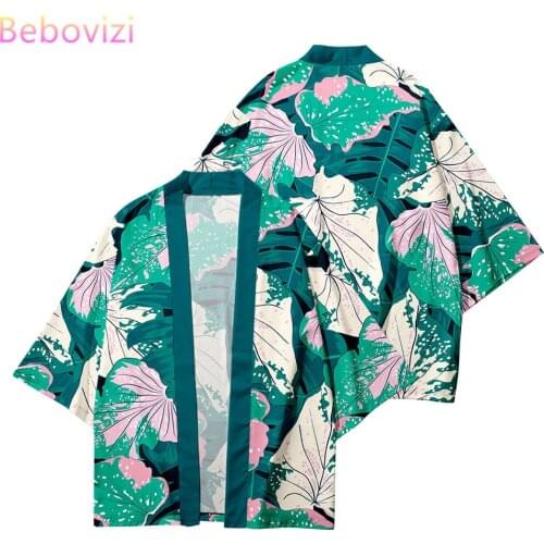 Big Size XXS-6XL Purple Green Plant Print Loose Japanese Streetwear Cardigan Women Men Harajuku Haori Kimono Top Yukata Clothes