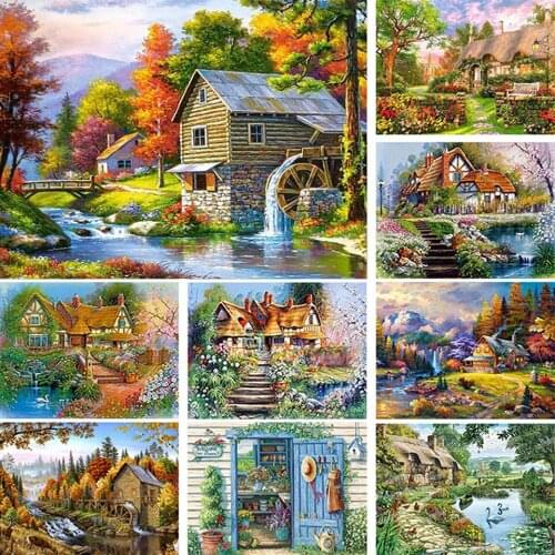 5D DIY Diamond Painting Landscape Villa House Cross Stitch Full Drill Diamond Embroidery Mosaic Picture of Rhinestones Decor