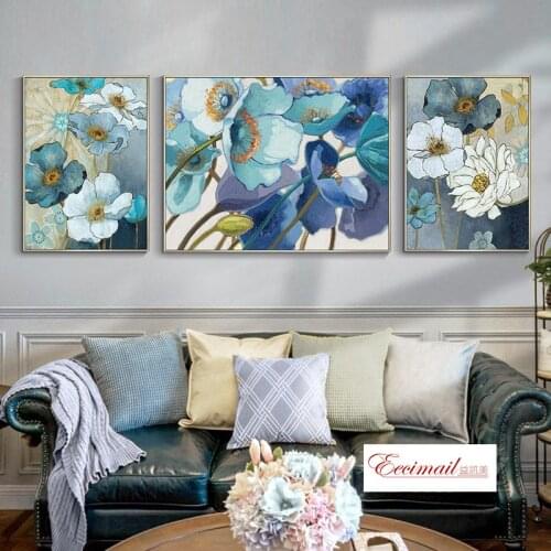 EECAMAIL Diamond Painting Triptych Poppy Flower Diamond Embroidery Living Room 5D Home Decoration Painting No Frame