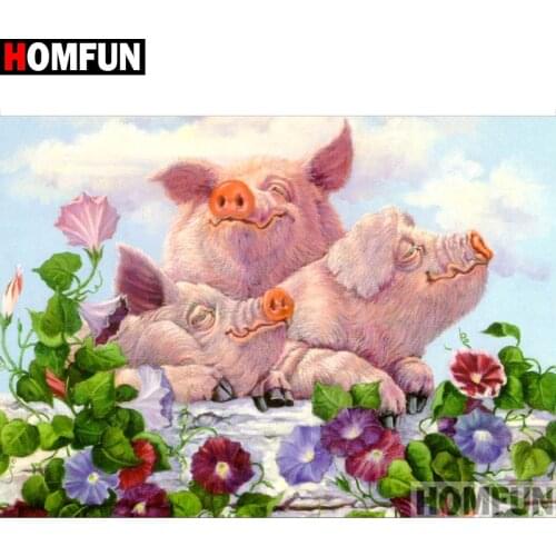 HOMFUN Full Square/Round Drill 5D DIY Diamond Painting "Flower pig" Embroidery Cross Stitch 5D Home Decor A15224