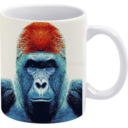 Gorilla-Colorful Animals White Mug Vintage Mug New Unisex Size Mug Gorilla Monkey Ape Animal Animals Wild Portrait Color Graphic