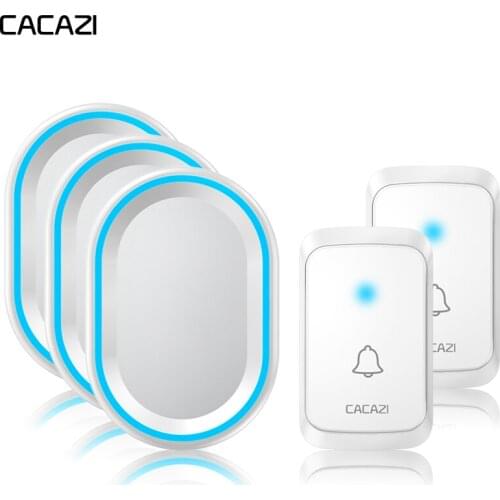 CACAZI Home Wireless Intelligent Doorbell Waterproof 2 Button 3 Receiver 300M Remote LED night light cordless bell US EU UK Plug