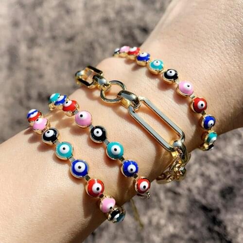 2021 Hip-hop punk Cuban chain bracelet green blue yellow eyes beads charms gold bracelets for unisex men women 2021