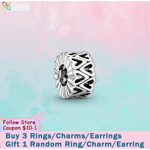 Smuxin S925 Sterling Silver Beads Sparkling Heart Charm fit Original Pandora Bracelets for Women Jewelry Making Birthday Gift