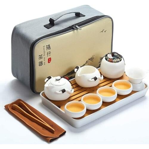 Kungfu Tea Set, Portable Travel Tea Set with Teapot,Teacups,Tea Canister,Tea Tray and Gift Bag for Travel,Home,Outdoor,Office