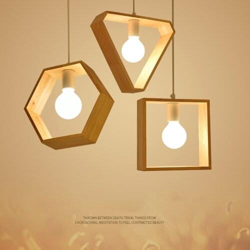 Wood Chandelier Restaurant Cafe Retro Geometric Chandelier E27 bulb Night Light Square / Triangle /Hexagon pendant Light