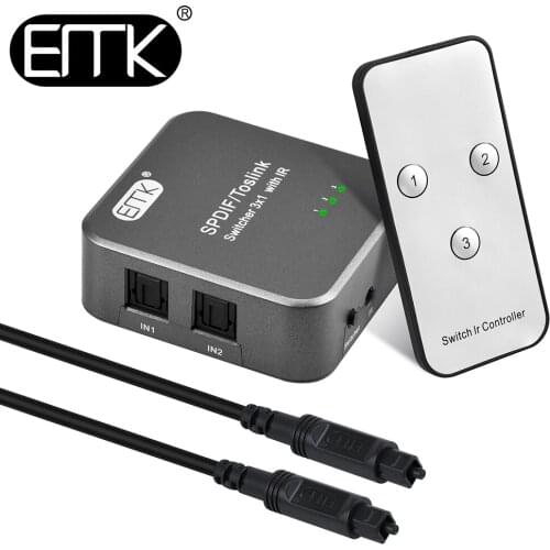 EMK Optical Toslink Switcher IR Remote 3 in 1out SPDIF DTS Optical Fiber Audio switcher 3x1 toslink selector DVD PS4 TV Speaker