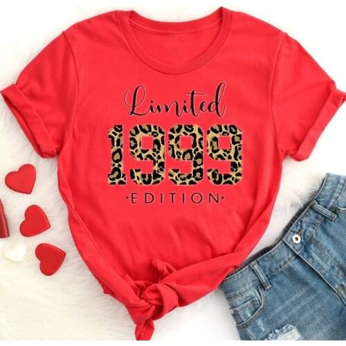 Limited Edition Vintage 1999 Shirt, Leopard Sweatshirt 22nd Birthday Women Cotton Lady Clothes Fashion O Neck Short Sleeve Tees