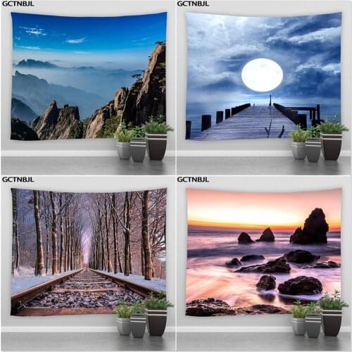 Landscape Tapestry Misty Mountain Autumn Sunset Forest Trees Natural Scenery Wall Hanging Tapestries Hippie Bedroom Dorm Decor