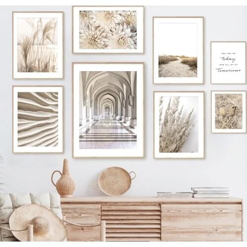 Islamic Beige Landscape Reed Grass Wall Art Canvas Painting Nordic Posters And Prints Wall Pictures For Living Room Decoration