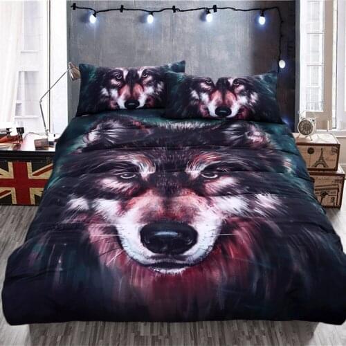 Oil Painting Wolf Print Bed Cover Home Textile Quilt Cover with 2 Pillowcase Fashion Bedding 3 Piece Set 3D Printing Bed Cover