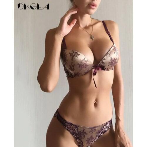 Luxury Printing Underwear Set Women Bow Fashion Red Push Up Bra Panties Sets Sexy Lingerie Embroidery Lace Bra Set Cotton Thick