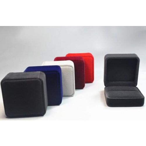 100pcs/lot Velvet Couple Ring Box 7x7x4cm Wedding Rings Earring Stud Holder Jewelry Boxes Storage Carrying Case Display Gift Box
