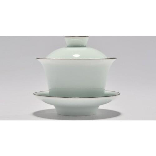 Brief Chinese Celadon Gaiwan Ceramic Pottery and Porcelain Tureen Cover bowl Kung Fu Tea Set Oolong TieKuanYin Gaiwan 150ml