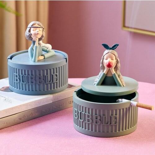 LBER Nordic Girl Cute Bubble Girl Ashtray Family Living Room Creative Personality Trend with Cover Anti Fly Ash