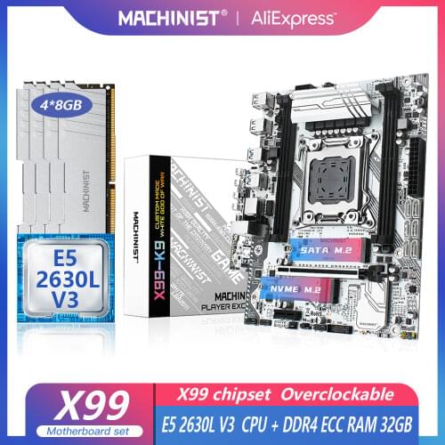 X99 Motherboard LGA 2011-3 Set Kit with Intel Xeon E5 2630L V3 CPU 32GB(4*8GB) DDR4 ECC REG RAM 2133MHZ M-ATX WIFI NVME M.2 SSD
